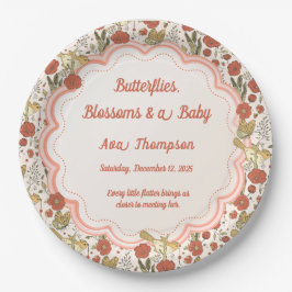 Plato De Papel Baby Shower | Mariposas y flores poéticas