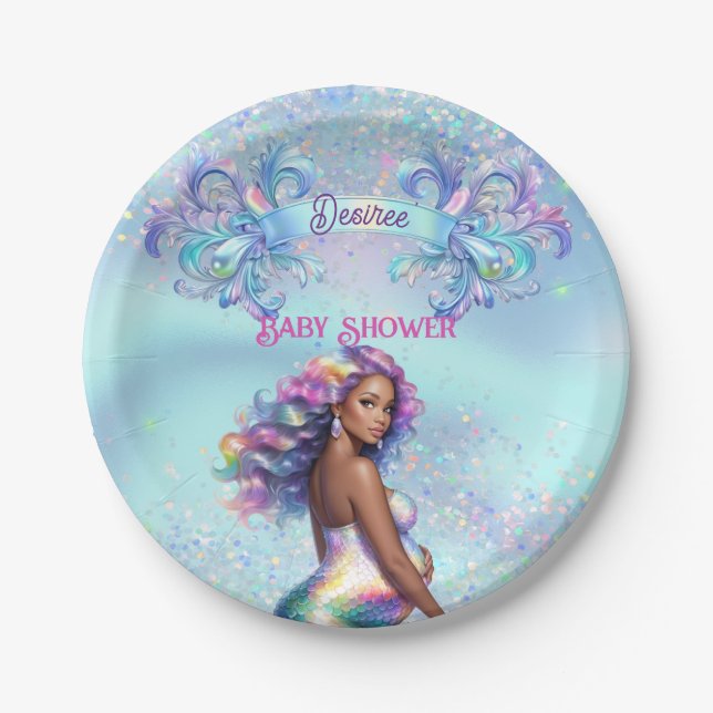 Plato De Papel Baby Shower Mermaid Mom Pregancy (Anverso)