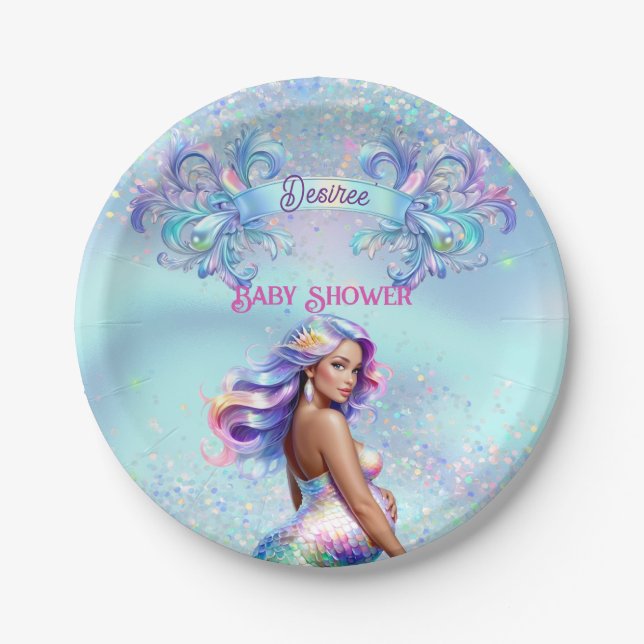 Plato De Papel Baby Shower Mermaid Mom Pregancy (Anverso)