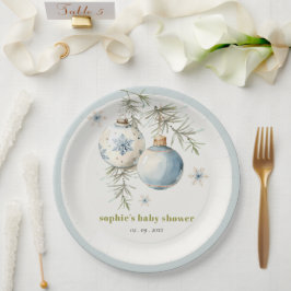 Plato De Papel Baby Shower Minimal Blue Winter Chirstmas Boy