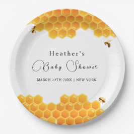 Plato De Papel Baby Shower Minimal Honey Bumblebee Boy