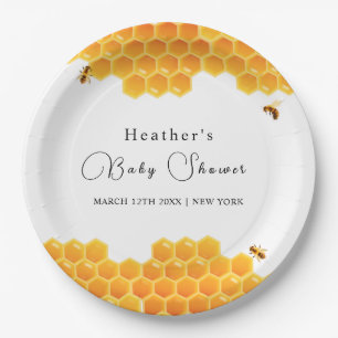 Plato De Papel Baby Shower Minimal Honey Bumblebee Boy