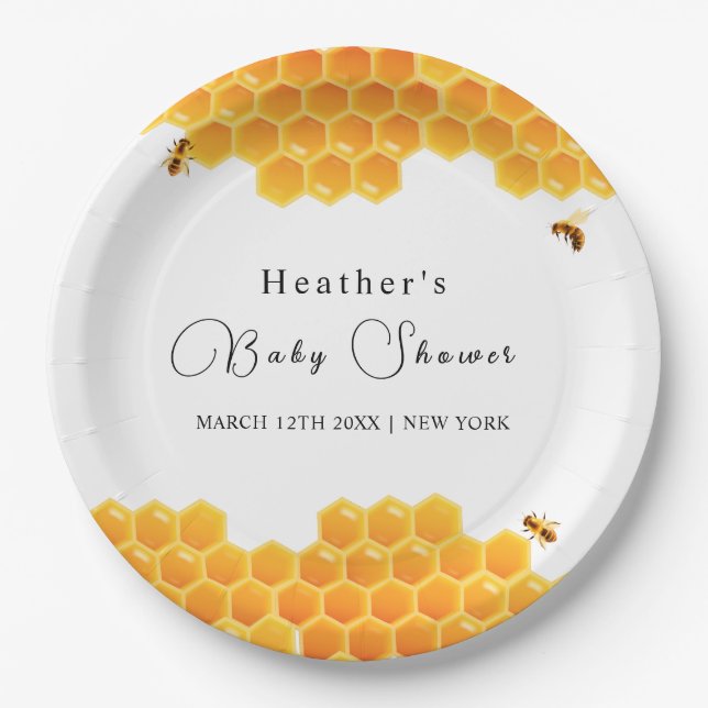 Plato De Papel Baby Shower Minimal Honey Bumblebee Boy (Anverso)