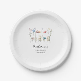 Plato De Papel Baby Shower minimalista de flores silvestres de la