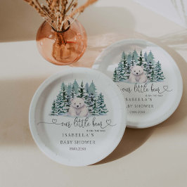 Plato De Papel Baby Shower Minimalista de Polar Bear Winter Woodl