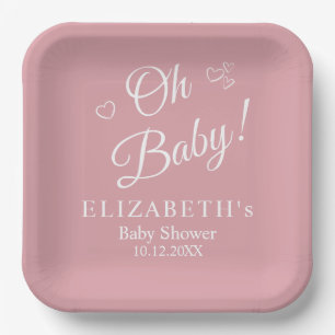 Plato De Papel Baby Shower Minimalista moderno rosa y polvoriento