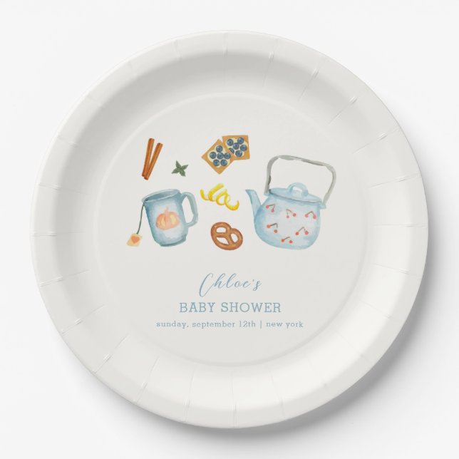 Plato De Papel Baby Shower Mínimo Rústico Par-Tea Cookie (Anverso)