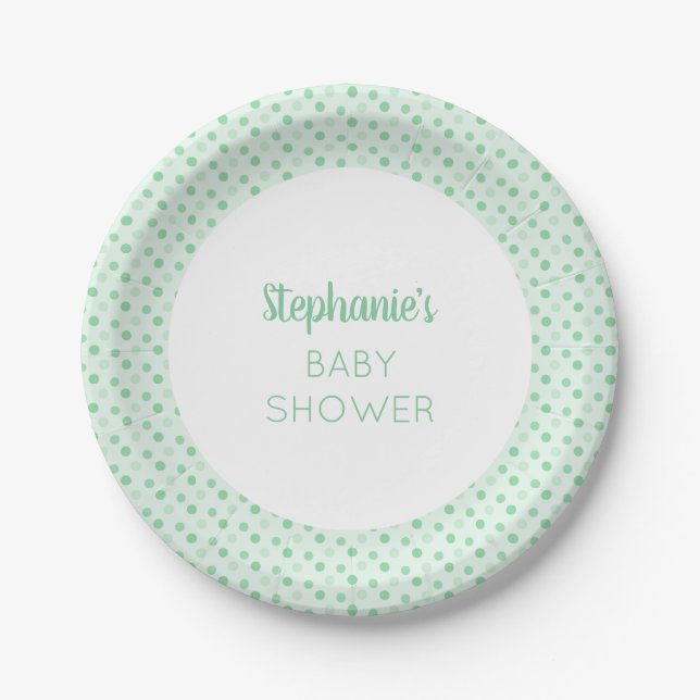 Plato De Papel Baby Shower Mint Green Polka Dot (Anverso)