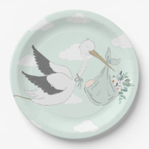 Baby Shower Mint Green Stork