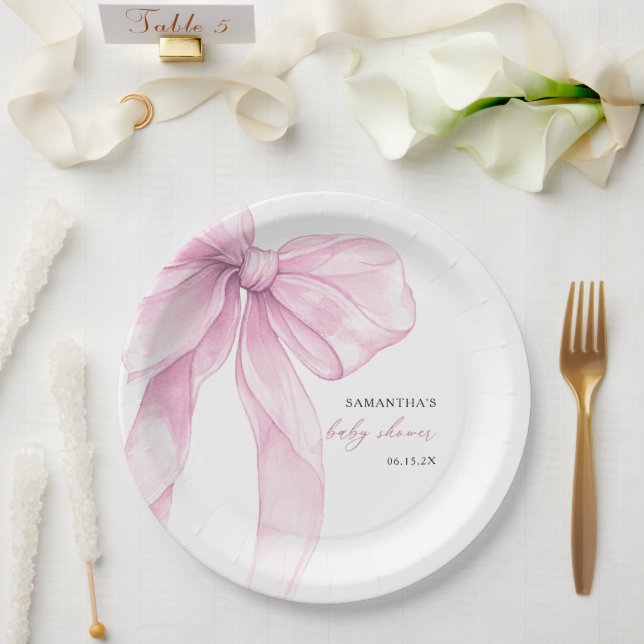 Plato De Papel Baby Shower moderno de color rosa (Boda)