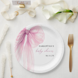 Plato De Papel Baby Shower moderno de color rosa