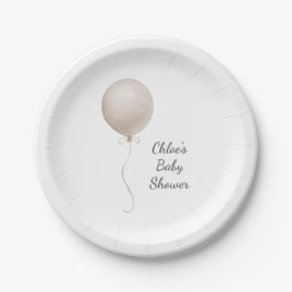 Plato De Papel Baby Shower moderno de globo Beige