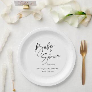 Plato De Papel Baby Shower moderno en blanco y negro