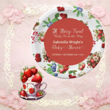 Baby Shower moderno rojo fresa azul Berry dulce