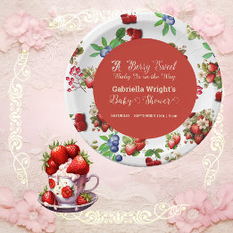 Plato De Papel Baby Shower moderno rojo fresa azul Berry dulce