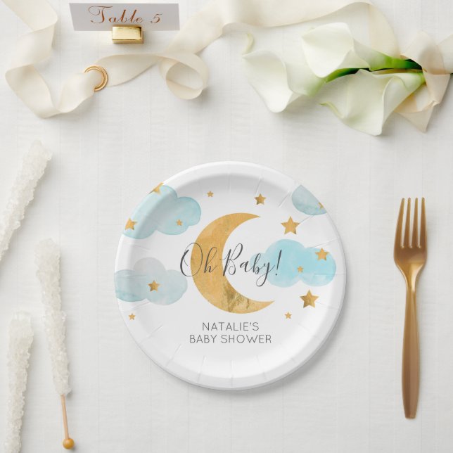Plato De Papel Baby Shower Moon & Stars (Boda)