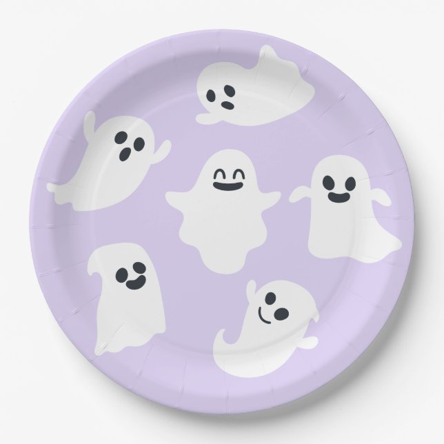 Plato De Papel Baby Shower morado fantasma Halloween otoño (Anverso)