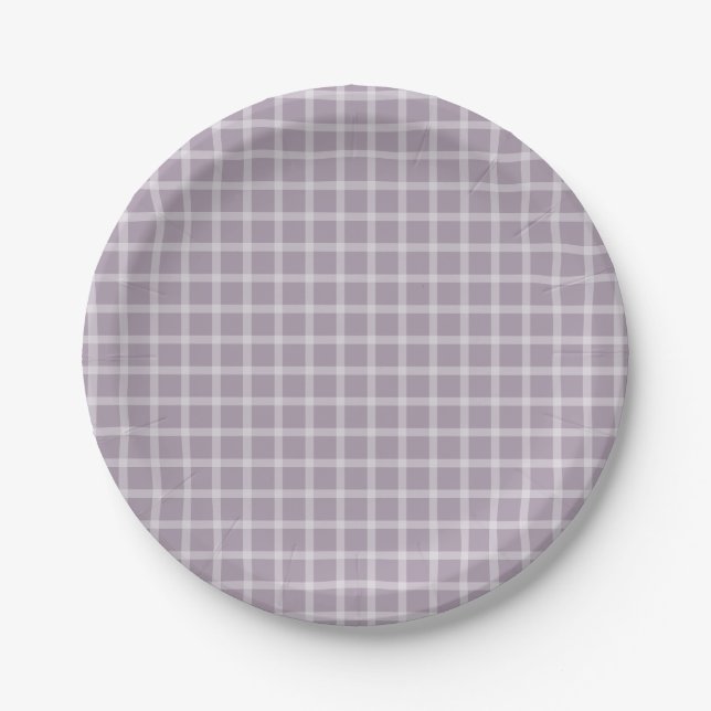 Plato De Papel Baby Shower morado simple de Gingham neutro (Anverso)