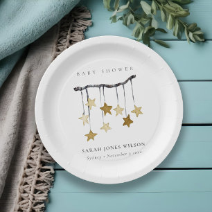 Plato De Papel Baby Shower móvil de estrella neutral amarillo sim