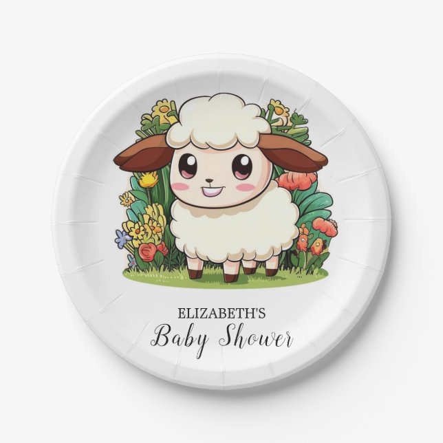 Plato De Papel Baby Shower Mystical Whimsical Sheep (Anverso)