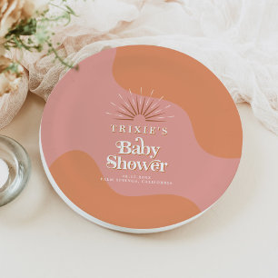 Plato De Papel BABY SHOWER, Naranja Groovy Pink de TRIXIE Retro 7