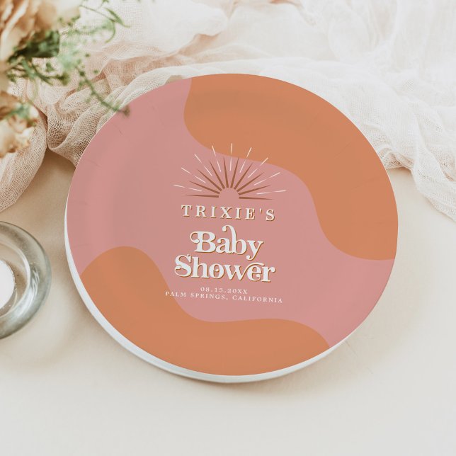 Plato De Papel BABY SHOWER, Naranja Groovy Pink de TRIXIE Retro 7 (Subido por el creador)