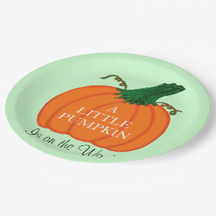 Plato De Papel Baby Shower Naranja Pumpkin Green