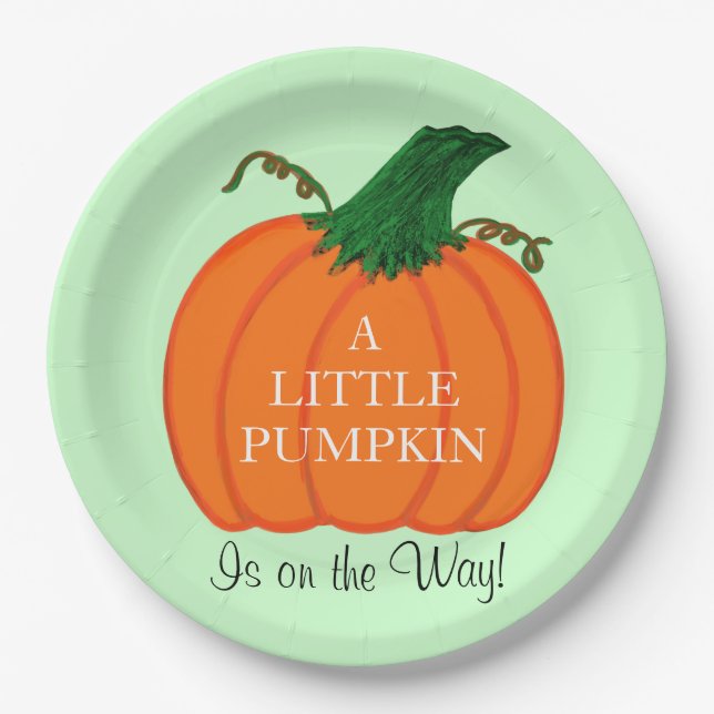 Plato De Papel Baby Shower Naranja Pumpkin Green (Anverso)