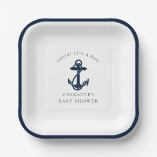 Plato De Papel Baby Shower Nautical Anchor Coastal Boy