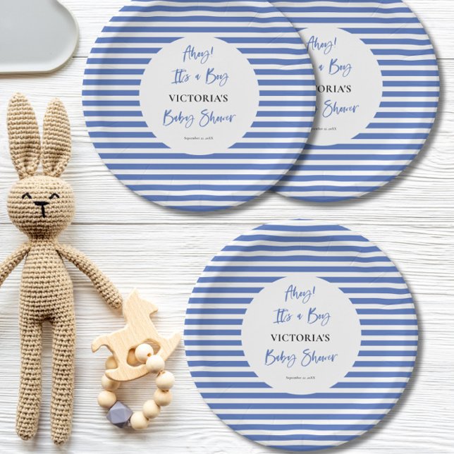 Plato De Papel Baby Shower Nautical Blue Stripes Boy (Subido por el creador)