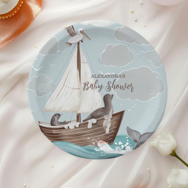 Plato De Papel Baby Shower Nautical Boat (Subido por el creador)