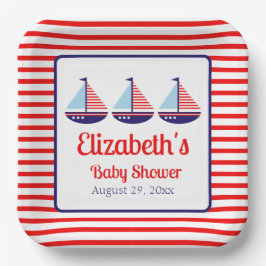 Plato De Papel Baby Shower Nautical Red White Blue