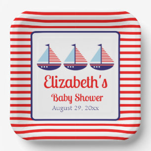 Plato De Papel Baby Shower Nautical Red White Blue