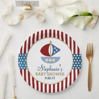 Plato De Papel Baby Shower Nautical Stars and Stripes