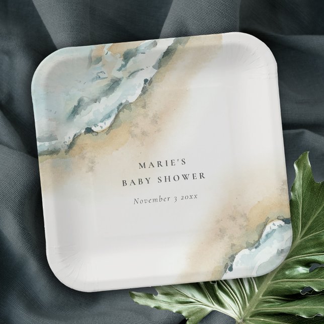 Plato De Papel Baby Shower Náutico de las olas de mar costero de  (Subido por el creador)