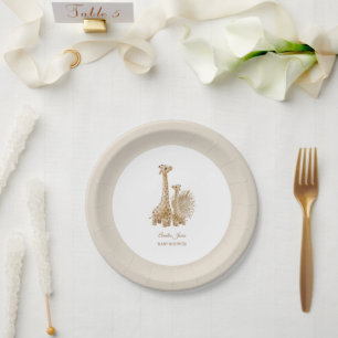Plato De Papel Baby Shower Neutral Boho Pampas Grass Giraffe