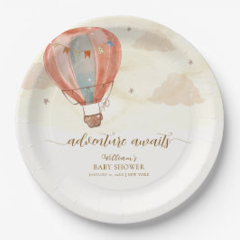 Plato De Papel Baby Shower Neutral Boho Vintage Hot Air Balloon
