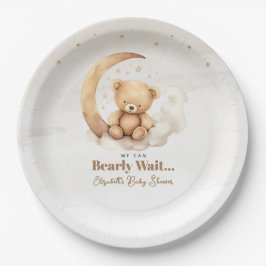 Plato De Papel Baby Shower Neutral Brown Teddy Bear