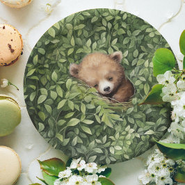 Plato De Papel Baby Shower Neutral de color de agua Woodland Bear