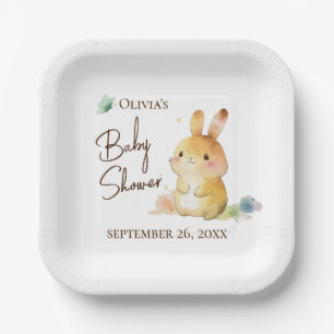 Plato De Papel Baby Shower Neutral de Conejo Conejo Conejo Conejo