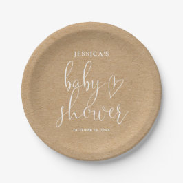 Plato De Papel Baby Shower neutral de género de Boho Rustic Kraft
