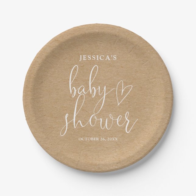Plato De Papel Baby Shower neutral de género de Boho Rustic Kraft (Anverso)