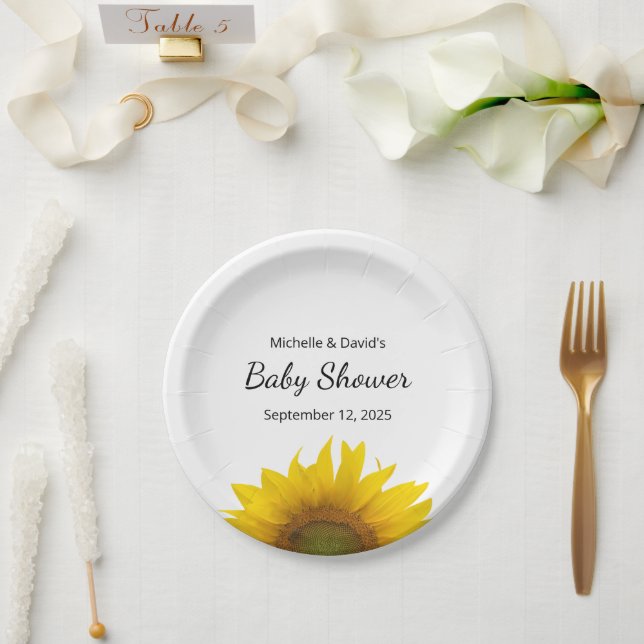 Plato De Papel Baby Shower neutral de género de girasol moderno (Boda)