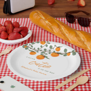 Plato De Papel Baby Shower neutral de género de Naranja cutáneo p