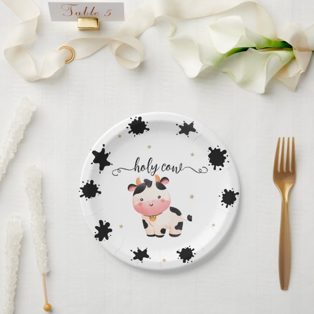 Plato De Papel Baby Shower neutral de género de vaca boho (Boda)