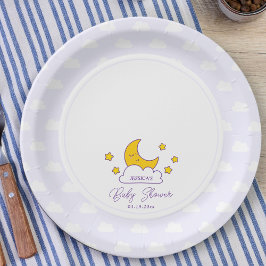 Plato De Papel Baby Shower neutral de género sobre la luna y las