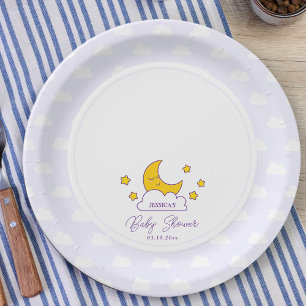 Plato De Papel Baby Shower neutral de género sobre la luna y las
