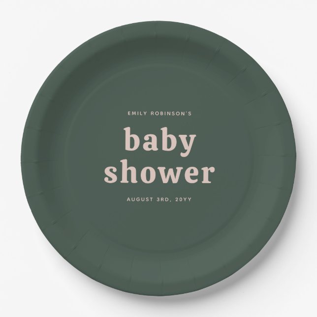 Plato De Papel Baby Shower neutral de género verde y rosa de los  (Anverso)