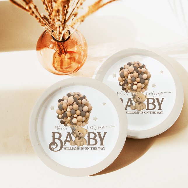 Plato De Papel Baby Shower neutral de globo Bearly Wait Boho (Subido por el creador)