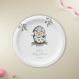 Plato De Papel Baby Shower Neutral de nido de aves acuáticas